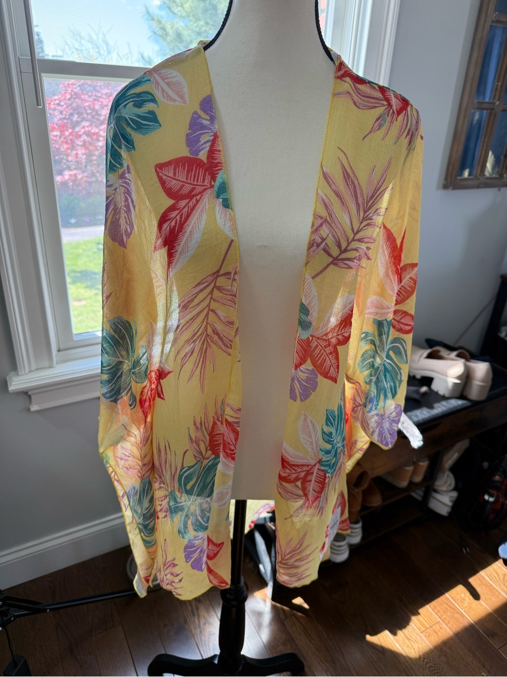 emory park Yellow Tropical Floral Kimono Cardigan  Teal  Purple size  Large BNWT